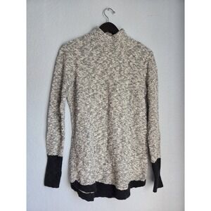 LL bean signature sweater Tunic Mock Neck Knit Gray Black Sz S‎ Cotton Linen